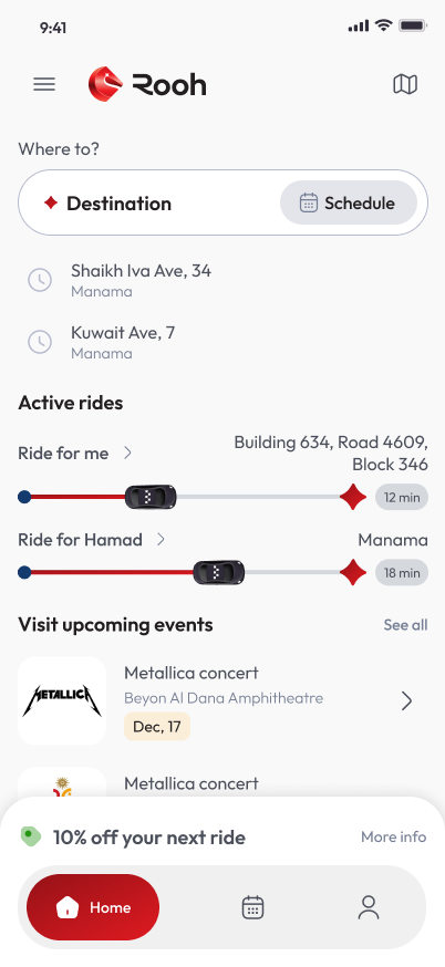 Rooh Rides booking screen
